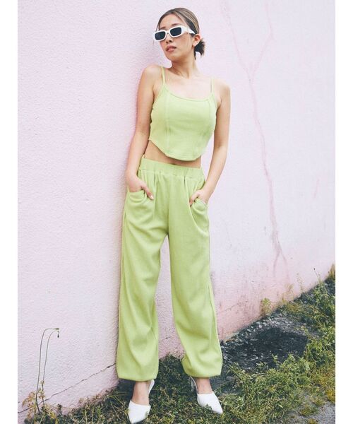 GYDA(ジェイダ)の「ワッフルルーズパンツ(スウェットパンツ・レディース・ライム/ブラック/ライトグレー・FREE)」の14枚目の写真