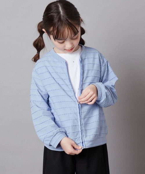 a.v.v（アーヴェヴェ）の「[160]【UVカット】ボーダーJQカーデ（カーディガン/ボレロ・キッズ・ホワイト/ダークインディゴブルー/ブラック・160）」の3枚目の写真