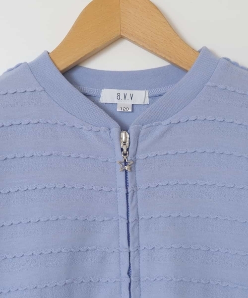 a.v.v（アーヴェヴェ）の「[160]【UVカット】ボーダーJQカーデ（カーディガン/ボレロ・キッズ・ホワイト/ダークインディゴブルー/ブラック・160）」の6枚目の写真