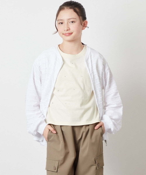 a.v.v（アーヴェヴェ）の「[160]【UVカット】ボーダーJQカーデ（カーディガン/ボレロ・キッズ・ホワイト/ダークインディゴブルー/ブラック・160）」の19枚目の写真