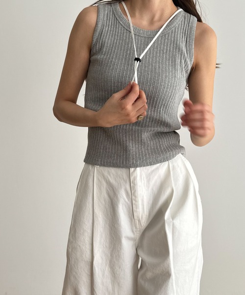 CANAL JEAN（キャナルジーン）の「El mar　ハリ抜きリブタンクトップ（タンクトップ・レディース・ネイビー/レッド/グレー・ONE SIZE）」の2枚目の写真
