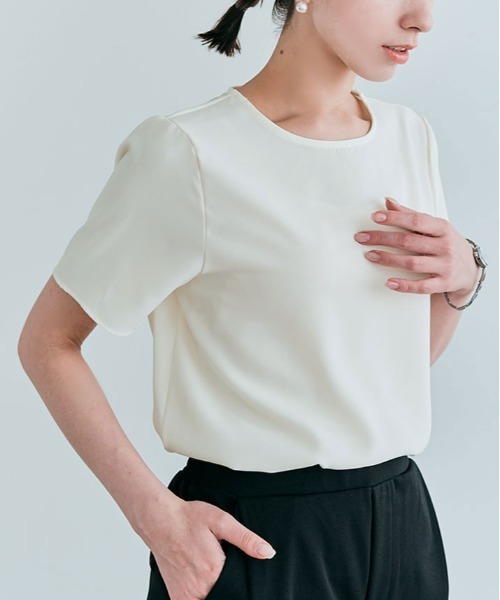 kirakiraShop(キラキラショップ)の「バック ファスナー シフォン Tシャツ(Tシャツ/カットソー・レディース・オフホワイト/ベージュ/ブルー/ピンク/ブラック・XL/L/M/S)」の6枚目の写真
