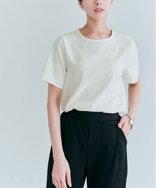 kirakiraShop(キラキラショップ)の「バック ファスナー シフォン Tシャツ(Tシャツ/カットソー・レディース・オフホワイト/ベージュ/ブルー/ピンク/ブラック・XL/L/M/S)」の7枚目の写真