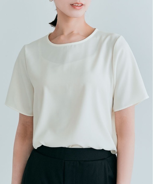 kirakiraShop(キラキラショップ)の「バック ファスナー シフォン Tシャツ(Tシャツ/カットソー・レディース・オフホワイト/ベージュ/ブルー/ピンク/ブラック・XL/L/M/S)」の8枚目の写真