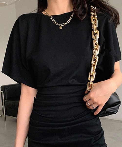 GLAMOROUS JANE(グラマラスジェーン)の「サイドシャーリング半袖ミニワンピース(ワンピース・レディース・ブラック・L/M)」の3枚目の写真