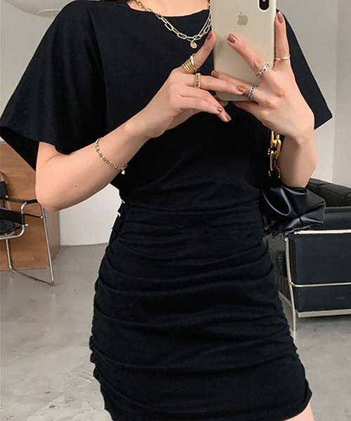 GLAMOROUS JANE(グラマラスジェーン)の「サイドシャーリング半袖ミニワンピース(ワンピース・レディース・ブラック・L/M)」の5枚目の写真