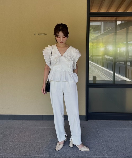I_am（アイアム）の「shoulder pleats frill blouse / ショルダー 