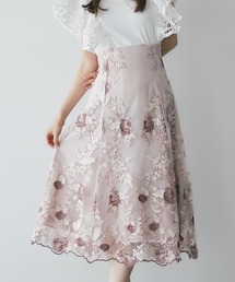 tocco closet | バックレースアップフラワー刺繍フレアスカート(スカート)