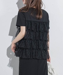 【ドットシリーズ】チュールティアードTシャツ≪洗濯機で洗える≫