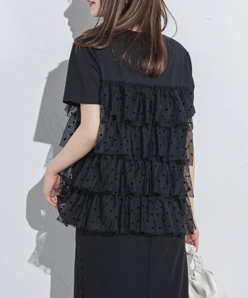 VICKY(ビッキー)の「【ドットシリーズ】チュールティアードTシャツ≪洗濯機で洗える≫(Tシャツ/カットソー・レディース・ホワイト/ホワイト系その他/ブラック・M)」の3枚目の写真