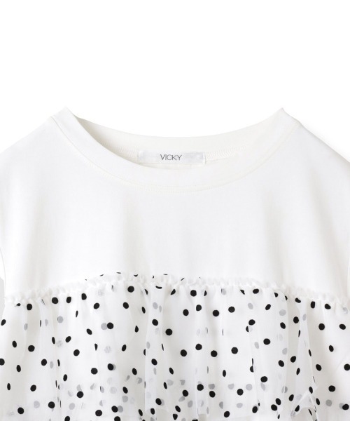 VICKY(ビッキー)の「【ドットシリーズ】チュールティアードTシャツ≪洗濯機で洗える≫(Tシャツ/カットソー・レディース・ホワイト/ホワイト系その他/ブラック・M)」の19枚目の写真