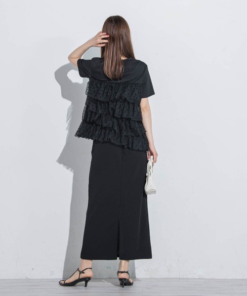 VICKY(ビッキー)の「【ドットシリーズ】チュールティアードTシャツ≪洗濯機で洗える≫(Tシャツ/カットソー・レディース・ホワイト/ホワイト系その他/ブラック・M)」の21枚目の写真