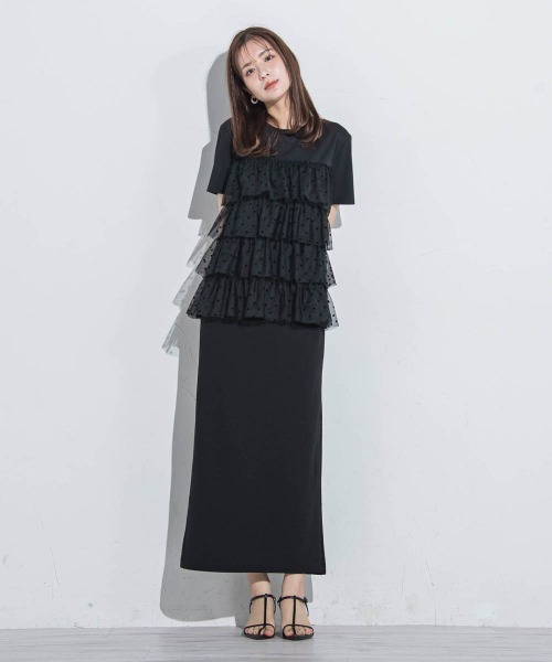 VICKY(ビッキー)の「【ドットシリーズ】チュールティアードTシャツ≪洗濯機で洗える≫(Tシャツ/カットソー・レディース・ホワイト/ホワイト系その他/ブラック・M)」の22枚目の写真