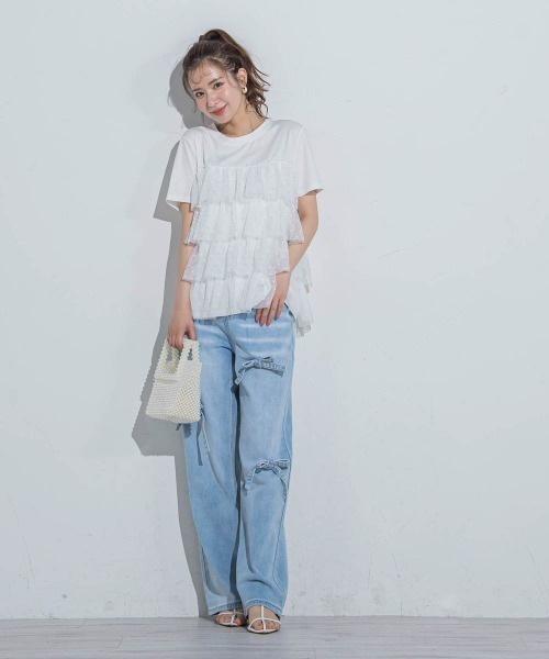 VICKY(ビッキー)の「【ドットシリーズ】チュールティアードTシャツ≪洗濯機で洗える≫(Tシャツ/カットソー・レディース・ホワイト/ホワイト系その他/ブラック・M)」の6枚目の写真