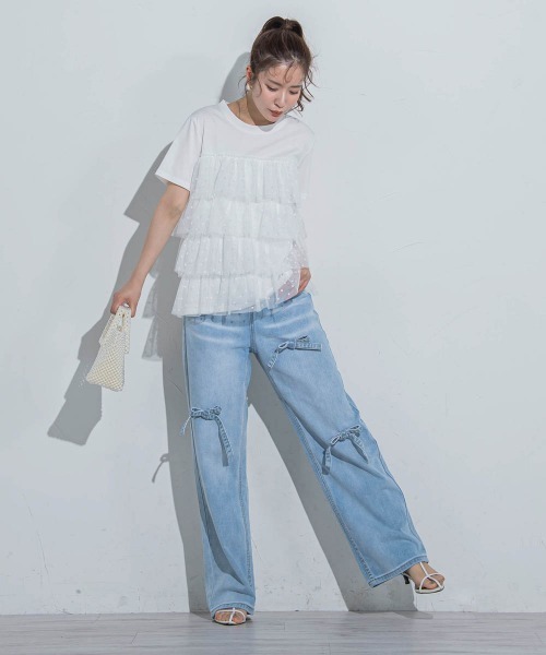 VICKY(ビッキー)の「【ドットシリーズ】チュールティアードTシャツ≪洗濯機で洗える≫(Tシャツ/カットソー・レディース・ホワイト/ホワイト系その他/ブラック・M)」の7枚目の写真