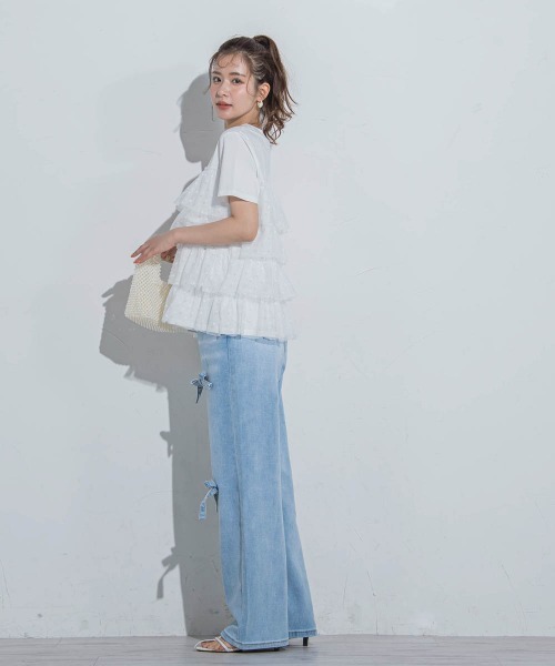VICKY(ビッキー)の「【ドットシリーズ】チュールティアードTシャツ≪洗濯機で洗える≫(Tシャツ/カットソー・レディース・ホワイト/ホワイト系その他/ブラック・M)」の8枚目の写真