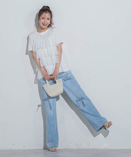 VICKY(ビッキー)の「【ドットシリーズ】チュールティアードTシャツ≪洗濯機で洗える≫(Tシャツ/カットソー・レディース・ホワイト/ホワイト系その他/ブラック・M)」の5枚目の写真