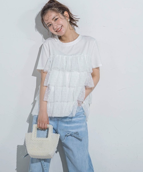 VICKY(ビッキー)の「【ドットシリーズ】チュールティアードTシャツ≪洗濯機で洗える≫(Tシャツ/カットソー・レディース・ホワイト/ホワイト系その他/ブラック・M)」の12枚目の写真