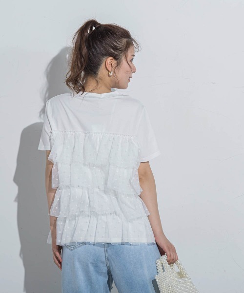 VICKY(ビッキー)の「【ドットシリーズ】チュールティアードTシャツ≪洗濯機で洗える≫(Tシャツ/カットソー・レディース・ホワイト/ホワイト系その他/ブラック・M)」の4枚目の写真