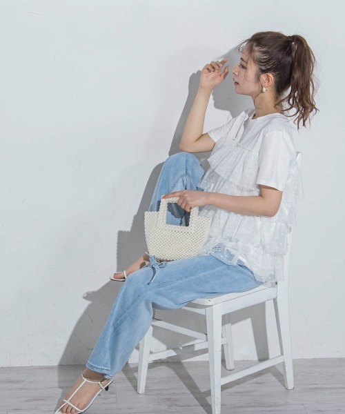 VICKY(ビッキー)の「【ドットシリーズ】チュールティアードTシャツ≪洗濯機で洗える≫(Tシャツ/カットソー・レディース・ホワイト/ホワイト系その他/ブラック・M)」の10枚目の写真