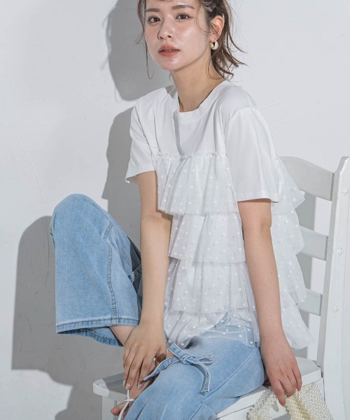 VICKY(ビッキー)の「【ドットシリーズ】チュールティアードTシャツ≪洗濯機で洗える≫(Tシャツ/カットソー・レディース・ホワイト/ホワイト系その他/ブラック・M)」の11枚目の写真