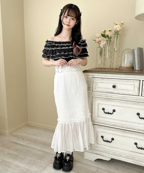 couture BY ROJITA（クチュールバイロジータ）の「配色メローフリルトップス（Tシャツ/カットソー・レディース・アイボリー/ブラック/ピンクベージュ・FREE）」の21枚目の写真