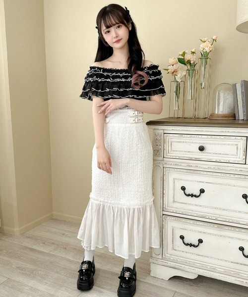 couture BY ROJITA（クチュールバイロジータ）の「配色メローフリルトップス（Tシャツ/カットソー・レディース・アイボリー/ブラック/ピンクベージュ・FREE）」の19枚目の写真