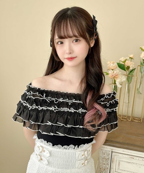 couture BY ROJITA（クチュールバイロジータ）の「配色メローフリルトップス（Tシャツ/カットソー・レディース・アイボリー/ブラック/ピンクベージュ・FREE）」の18枚目の写真