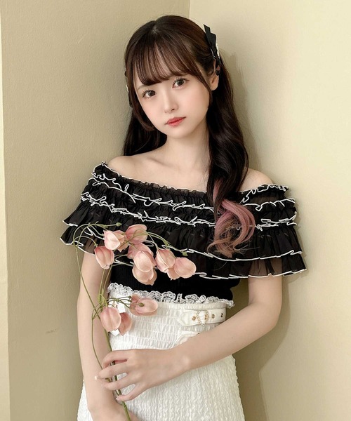 couture BY ROJITA（クチュールバイロジータ）の「配色メローフリルトップス（Tシャツ/カットソー・レディース・アイボリー/ブラック/ピンクベージュ・FREE）」の17枚目の写真