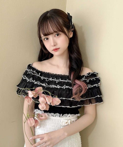 couture BY ROJITA（クチュールバイロジータ）の「配色メローフリルトップス（Tシャツ/カットソー・レディース・アイボリー/ブラック/ピンクベージュ・FREE）」の16枚目の写真