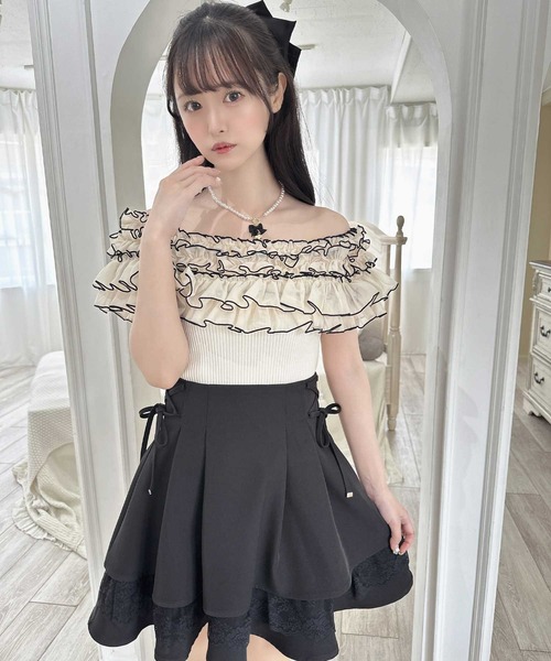 couture BY ROJITA（クチュールバイロジータ）の「配色メローフリルトップス（Tシャツ/カットソー・レディース・アイボリー/ブラック/ピンクベージュ・FREE）」の13枚目の写真