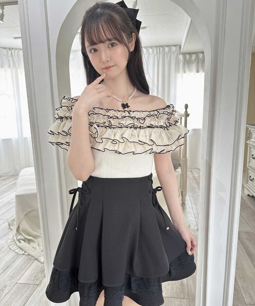 couture BY ROJITA（クチュールバイロジータ）の「配色メローフリルトップス（Tシャツ/カットソー・レディース・アイボリー/ブラック/ピンクベージュ・FREE）」の12枚目の写真