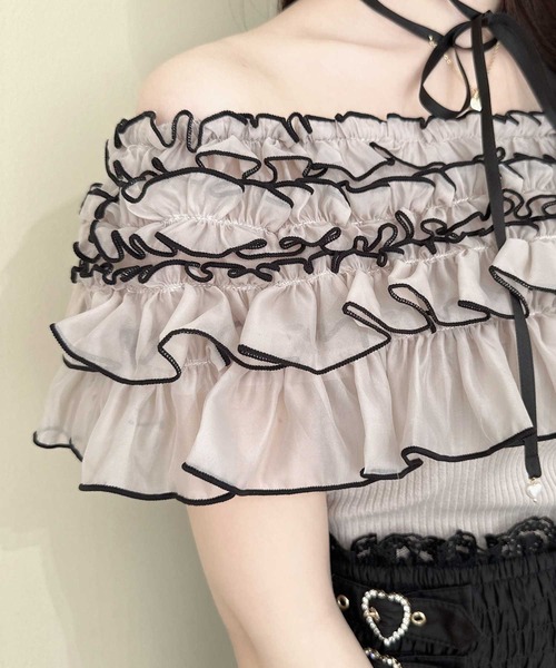 couture BY ROJITA（クチュールバイロジータ）の「配色メローフリルトップス（Tシャツ/カットソー・レディース・アイボリー/ブラック/ピンクベージュ・FREE）」の11枚目の写真