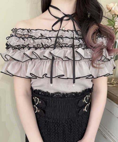 couture BY ROJITA（クチュールバイロジータ）の「配色メローフリルトップス（Tシャツ/カットソー・レディース・アイボリー/ブラック/ピンクベージュ・FREE）」の10枚目の写真