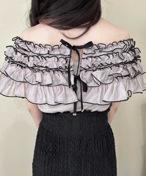 couture BY ROJITA（クチュールバイロジータ）の「配色メローフリルトップス（Tシャツ/カットソー・レディース・アイボリー/ブラック/ピンクベージュ・FREE）」の9枚目の写真