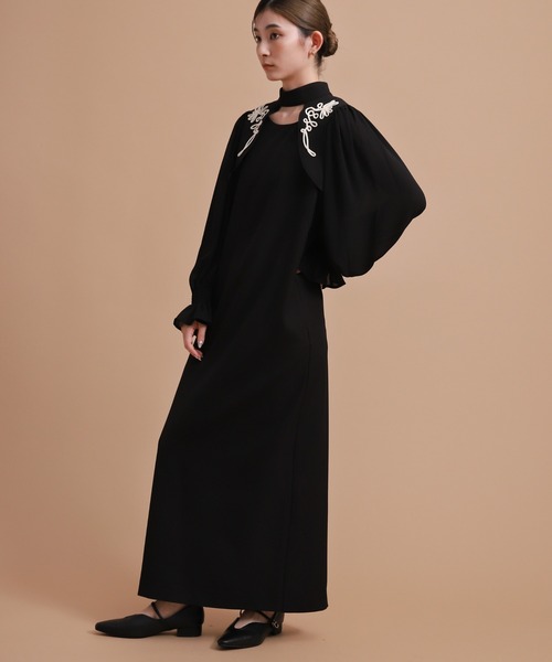 select MOCA(セレクトモカ)の「【オケージョン/結婚式】コード刺繍ボレロセットワンピース(ワンピース・レディース・ベージュ/ブラック・MEDIUM/LARGE)」の5枚目の写真