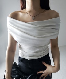 ※※【 2color 】オフショルギャザーノースリーブトップス / off shoulder gather nosleeve tops