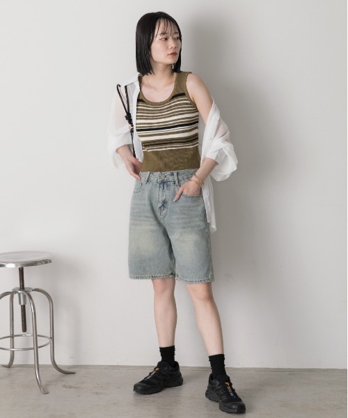 ad thie（アドティエ）の「ゆったりシルエット ハーフデニムパンツ（デニムパンツ・レディース・ライトブルー/ブルー・FREE）」の3枚目の写真