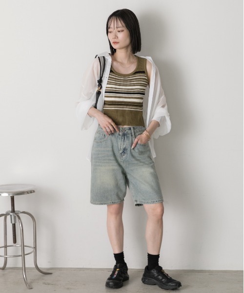 ad thie（アドティエ）の「ゆったりシルエット ハーフデニムパンツ（デニムパンツ・レディース・ライトブルー/ブルー・FREE）」の4枚目の写真