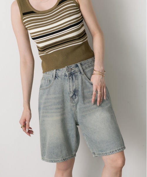 ad thie（アドティエ）の「ゆったりシルエット ハーフデニムパンツ（デニムパンツ・レディース・ライトブルー/ブルー・FREE）」の5枚目の写真