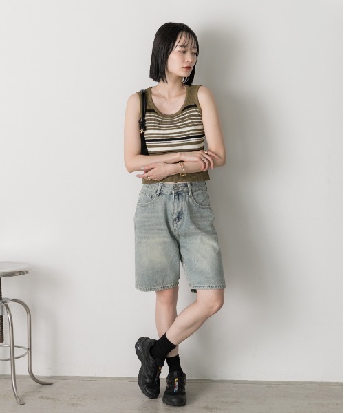 ad thie（アドティエ）の「ゆったりシルエット ハーフデニムパンツ（デニムパンツ・レディース・ライトブルー/ブルー・FREE）」の6枚目の写真