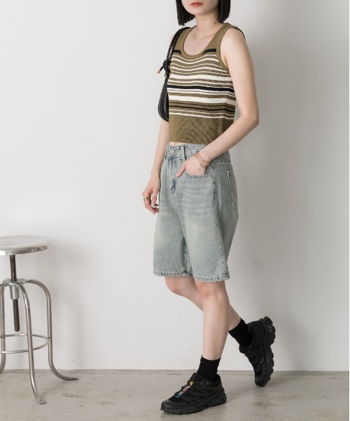 ad thie（アドティエ）の「ゆったりシルエット ハーフデニムパンツ（デニムパンツ・レディース・ライトブルー/ブルー・FREE）」の9枚目の写真