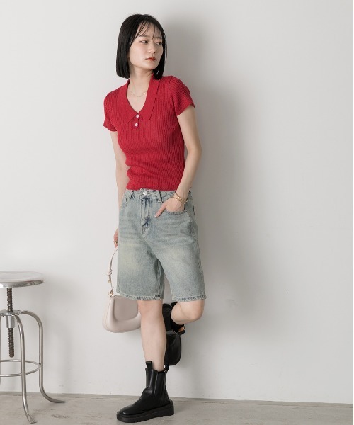 ad thie（アドティエ）の「ゆったりシルエット ハーフデニムパンツ（デニムパンツ・レディース・ライトブルー/ブルー・FREE）」の13枚目の写真