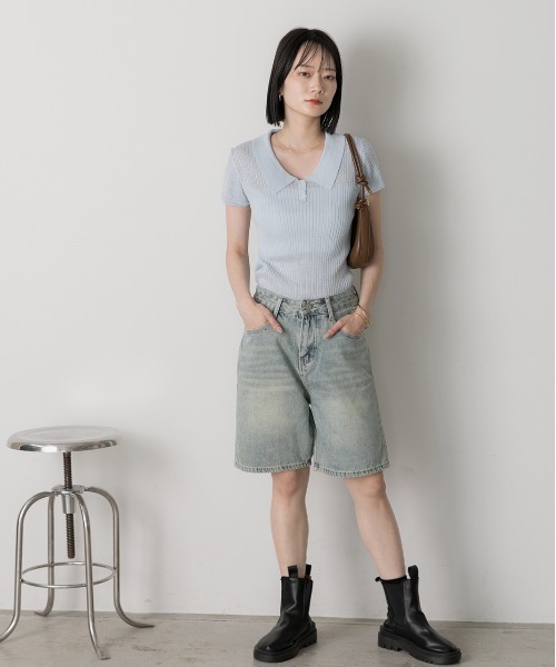 ad thie（アドティエ）の「ゆったりシルエット ハーフデニムパンツ（デニムパンツ・レディース・ライトブルー/ブルー・FREE）」の14枚目の写真