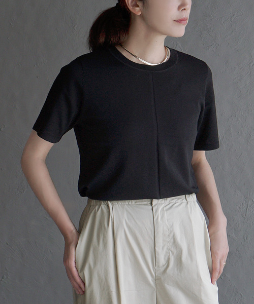 apartment department(アパートメントデパートメント)の「レーヨンナイロン ニットソー(Tシャツ/カットソー・レディース・グレイッシュベージュ/ブラック/オフホワイト・M)」の3枚目の写真