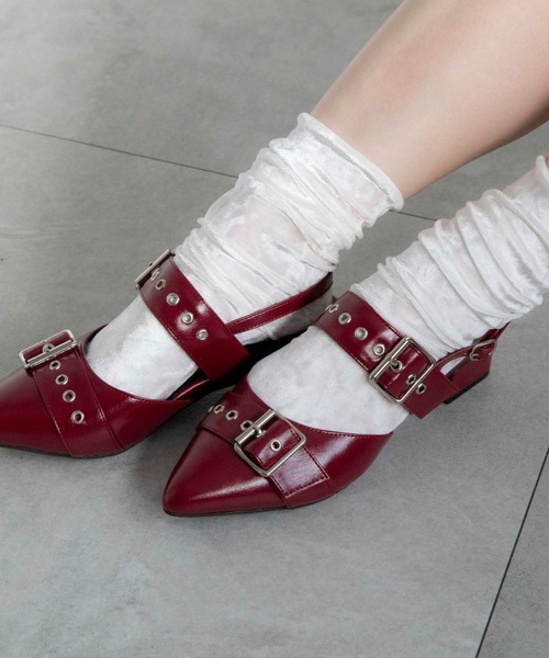 WEGO（ウィゴー）の「WEGO/ハトメベルトポインテッドシューズ（パンプス・レディース・ブラウン/シルバー/オフホワイト/ブラック/ワイン/レッド系その他/レッド/ホワイト/ブラウン系その他/その他1/ライトピンク・LARGE/MEDIUM/SMALL/X-LARGE）」の12枚目の写真