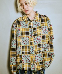 極美品✨ロイスクレヨン 総柄 パッチワーク風 ブラウス シャツ 切り替え M 極美品✨ロイスクレヨン 総柄 パッチワーク風 ブラウス シャツ