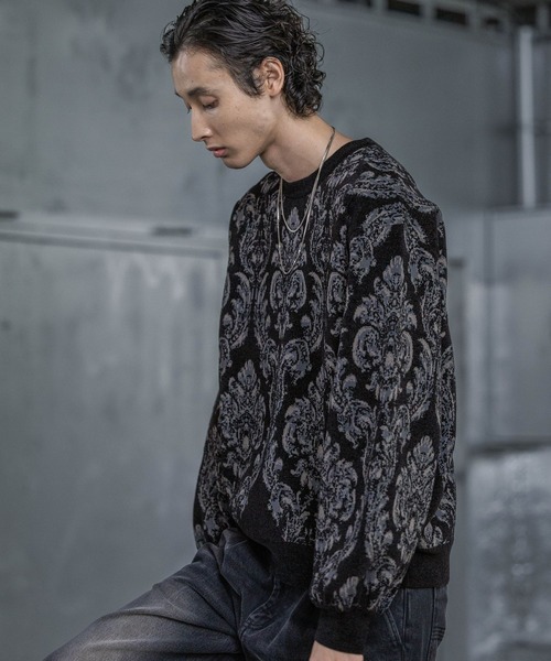 HARE（ハレ）の「ダマスクガラモールニットプルオーバー(HARE)（ニット/セーター・メンズ・ブラウン/ブラック/グレー/ブルー/レッド・SMALL/MEDIUM）」の14枚目の写真