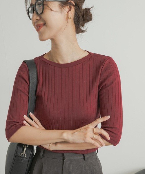 URBAN RESEARCH DOORS（アーバンリサーチドアーズ）の「針抜き6分袖カットソー（Tシャツ/カットソー・レディース・オフホワイト/レッド/チャコールグレー・MEDIUM）」の3枚目の写真