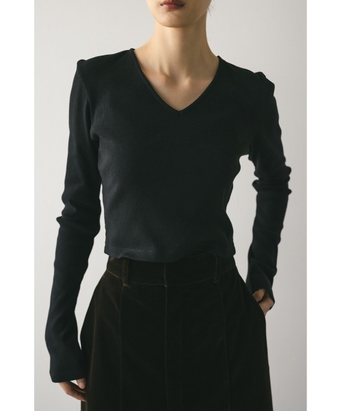STYLEMIXER（スタイルミキサー）の「Vネックロングスリーブトップ（Tシャツ/カットソー・レディース・ホワイト/ブラウン/ブラック・FREE）」の2枚目の写真